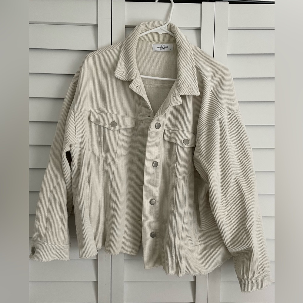 Corduroy Button-Front Jacket in Cream